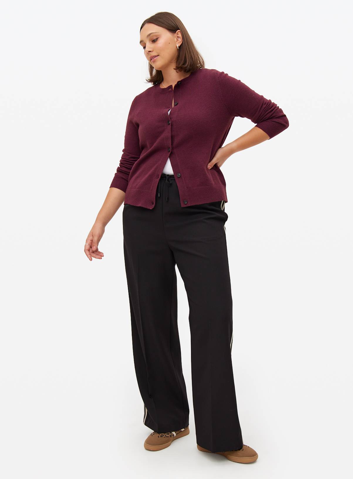 Burgundy Soft Knit Crew Neck Cardigan 14 - Image 2